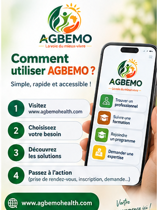 Affiche AGBEMO : comment utiliser la plateforme en 4 étapes